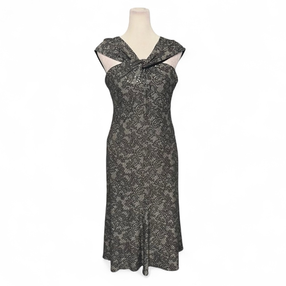Joseph Ribkoff Black Gray Twist Halter Sparkle Sheath Dress Size 6